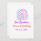 ボホレインボー1誕生日キッズ明るいレトロはっきりした 招待状 (正面/裏面)