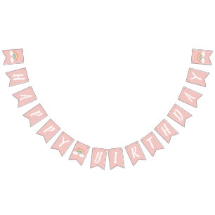 ボホレインボー1st誕生日パーティーピンクガール バンティングフラッグ