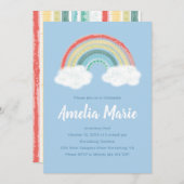 ボホレインボー1st誕生日パーティーブルーボーイキッズ 招待状 (正面/裏面)