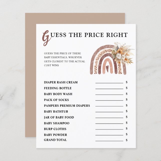 ボホレインボー |価格を推測する右ベビーシャワー (正面/裏面)