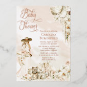 ボホレオパレドレディ熱帯フローラガールベビーシャワー 箔招待状 (正面)