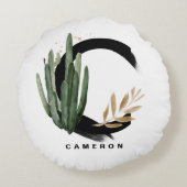 ボホレターCモノグラム水彩熱帯サボテン ラウンドクッション (裏面)