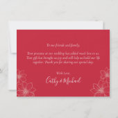 ボホレッドとベージュの中国のフローラ結婚ズ サンキューカード (裏面)