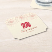 ボホレッドとベージュの中国のフローラ結婚ズ ペーパーコースター (アングル)