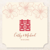 ボホレッドとベージュの中国のフローラ結婚ズ ペーパーコースター (正面)