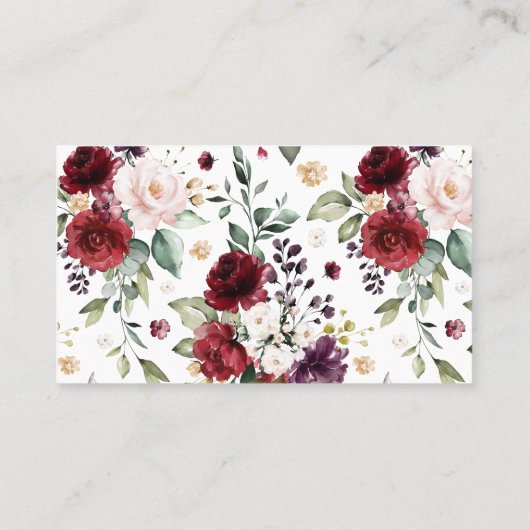 ボホレッドアンドパープルウォーターカラーフローラガーランド プレイスカード (裏面)