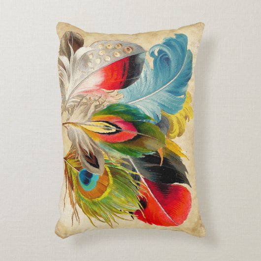 ボホレッドイエロートレンディー羽 アクセントクッション (正面(垂直))