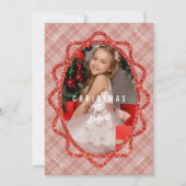 ボホレッドグリッター&プレイドオーバルフォトクリスマス シーズンカード (正面)