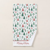 ボホレッドパーソナライズされたグリーンクリスマスツリーホリデー バスタオルセット (ハンドタオル)