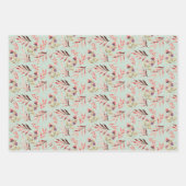 ボホレッドピンクグリーン水彩ワイルドフロバー ラッピングペーパーシート (正面)