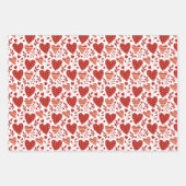 ボホレッドピンクバレンタインハートパターンセット2 ラッピングペーパーシート (正面3)