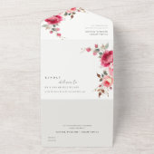 ボホレッドピンクローズフラワーズウォーター結婚カラー オールインワン招待状 (外側)