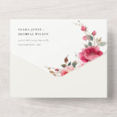 ボホレッドピンクローズフラワーズウォーター結婚カラー オールインワン招待状 (裏面)