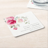 ボホレッドピンクローズフラワーズウォーター結婚カラー スクエアペーパーコースター (アングル)