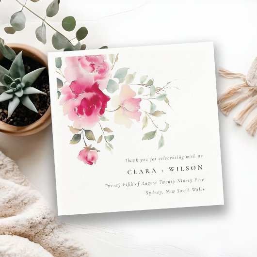 ボホレッドピンクローズフラワーズウォーター結婚カラー スタンダードカクテルナプキン