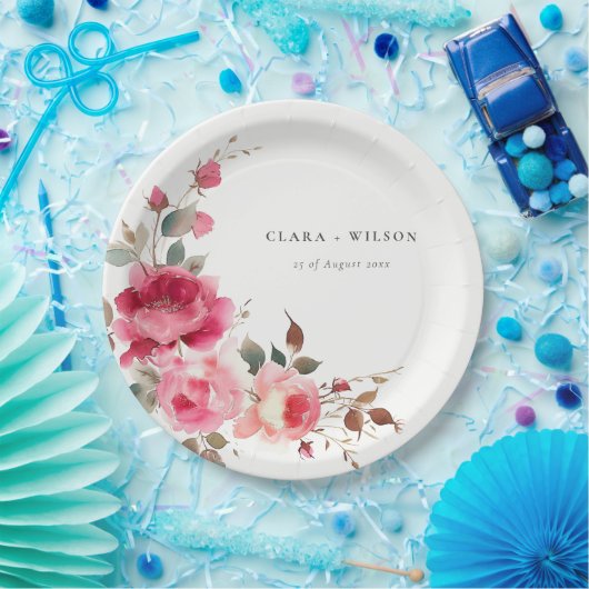 ボホレッドピンクローズフラワーズウォーター結婚カラー ペーパープレート (パーティー)