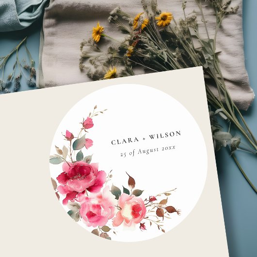 ボホレッドピンクローズフラワーズウォーター結婚カラー ラウンドシール