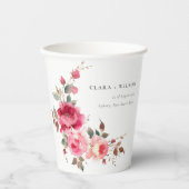ボホレッドピンクローズフラワーズウォーター結婚カラー 紙コップ (正面)