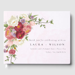 ボホレッドピンク白いバラの花結婚の数 ゲストブック