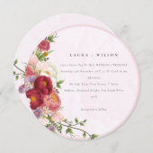 ボホレッドピンク白バラの花モダン 招待状 (正面/裏面)