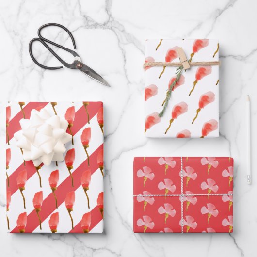 ボホレッドフローラ水彩 ラッピングペーパーシート (正面)