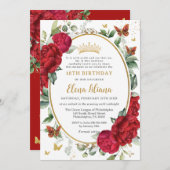 ボホレッドプニーフローラ蝶18th誕生日 招待状 (正面/裏面)