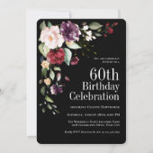 ボホレッド赤面とパープルフローラ60誕生日 招待状 (正面)