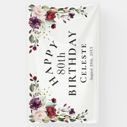 ボホレッド赤面とパープル80th誕生日パーティー 横断幕 (縦)