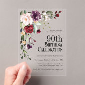 ボホレッド赤面ピンク&パープル90誕生日 アクリル招待状 (インサイチュ (ポータブル))