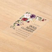 ボホレッド赤面ピンク&パープル90誕生日 アクリル招待状 (レイダウン)