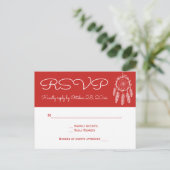 ボホレッドRSVP先住民アメリカンドリームキャッチャー結婚ズ インビテーションポストカード (スタンド正面)