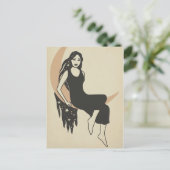 ボホレトロな女性が長い髪の三日月月を星にする ポストカード (スタンド正面)