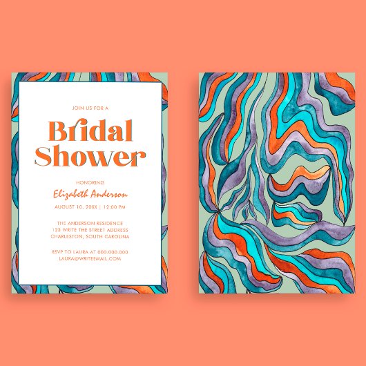 ボホレトログリーンタイポグラフィウェーブライダルシャワー 招待状