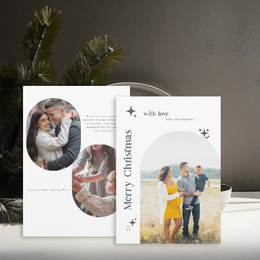 ボホレトロスターズミニマルBWフォトクリスマス シーズンカード