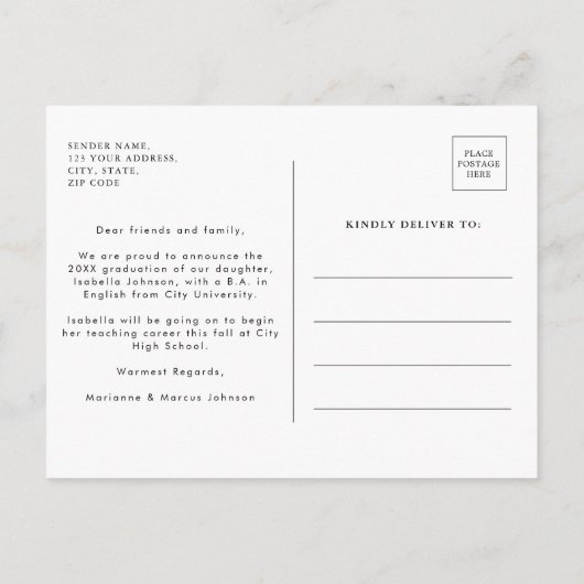 ボホレトロタイポグラフィ写真卒業 案内ポストカード (裏面)