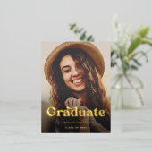 ボホレトロタイポグラフィ写真卒業 箔招待状ポストカード (立ち正面)