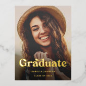 ボホレトロタイポグラフィ写真卒業 箔招待状ポストカード (正面)