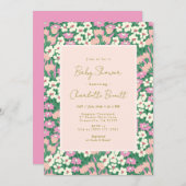 ボホレトロピンクセージフローラベビーシャワー 招待状 (正面/裏面)