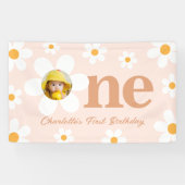 ボホレトロピンクデイジー第1誕生日写真 横断幕 (横)