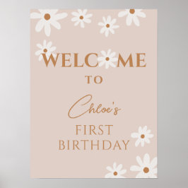 ボホレトロブラウンデイジーガール誕生日歓迎 ポスター