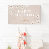 ボホレトロライトブラウンデイジーフローラハッピーバースデー 横断幕 (インサイチュ)