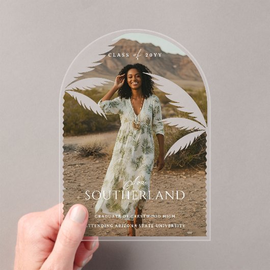 ボホレトロ熱帯性パームツリー卒業写真 アクリル招待状 (インサイチュ (ポータブル))