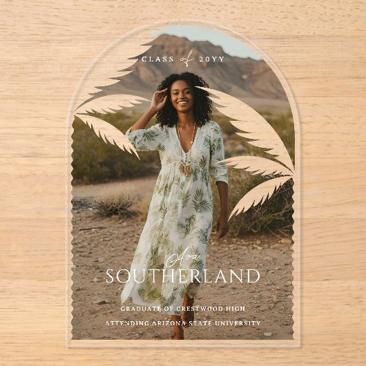 ボホレトロ熱帯性パームツリー卒業写真 アクリル招待状 (正面)