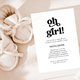 ボホレトロ白黒 Oh Girl Baby Shower 招待状