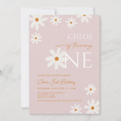 ボホレトロ赤面ピンクデイジーガールファースト誕生日 招待状 (正面)