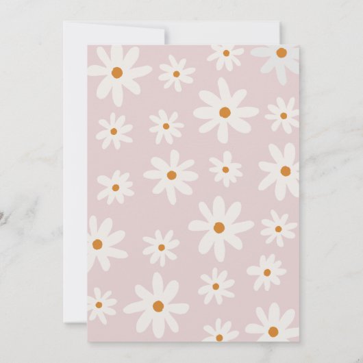 ボホレトロ赤面ピンクデイジーガールファースト誕生日 招待状 (裏面)