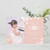 ボホレトロ赤面ピンクデイジーガール誕生日写真 サンキューカード (スタンド正面)