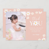 ボホレトロ赤面ピンクデイジーガール誕生日写真 サンキューカード (正面/裏面)