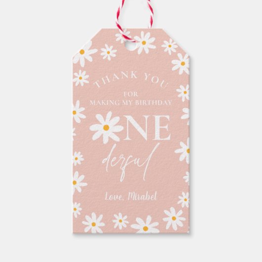 ボホレトロ赤面ピンクデイジーワイルドワン1歳 ギフトタグ (正面)