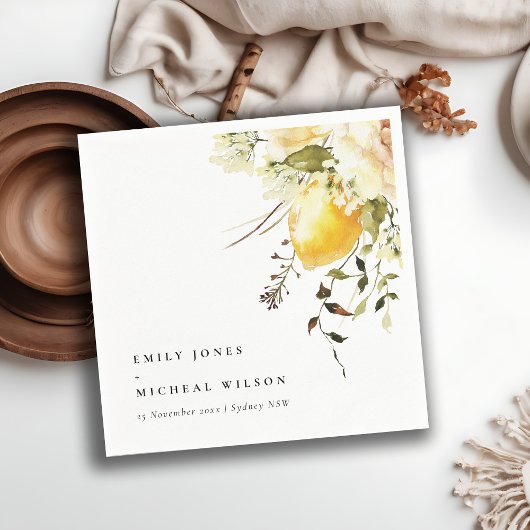 ボホレモンイエローウォーターフローラ結婚ズ スタンダードカクテルナプキン